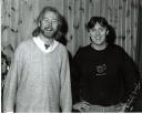 Brian with Gerry O’Connor in Coppeen, Enniskeen, taking a break from recording, 1997